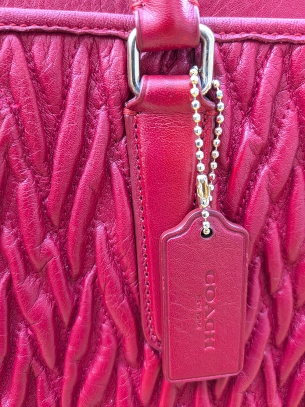 Red Coach Twisted Gathered Leather Morgan Satchel (Style Number: F37083). - Picture 3 of 16